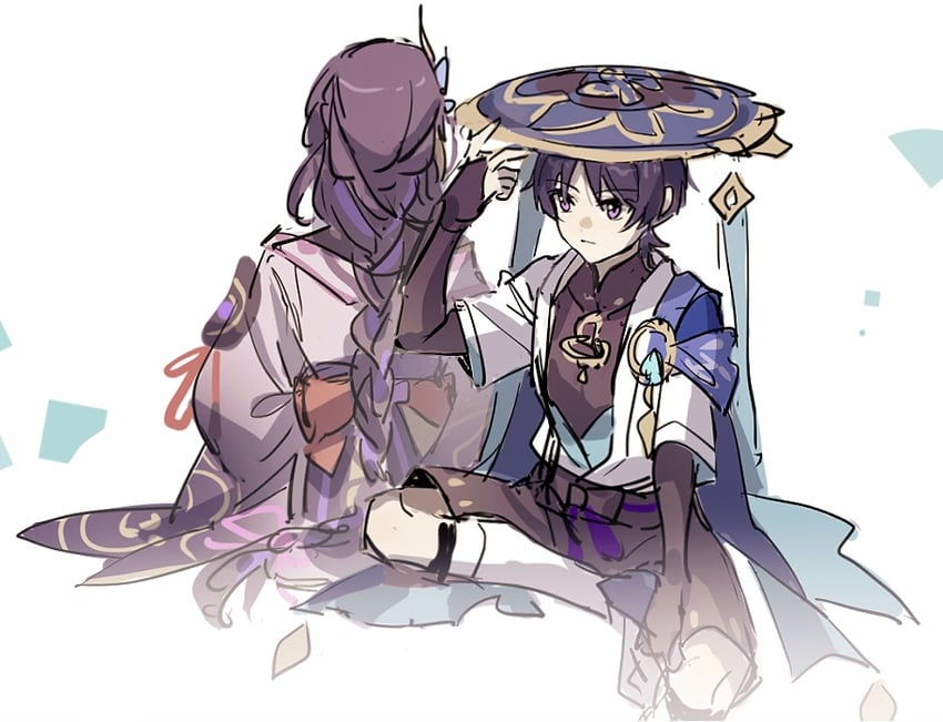 raiden shogun, scaramouche, and wanderer (genshin impact) drawn by menglin393