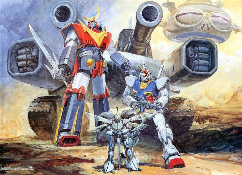 rx-78-2 gundam, dunbine, zambot 3, vandock, and daitank (gundam and 5 more) drawn by takani_yoshiyuki
