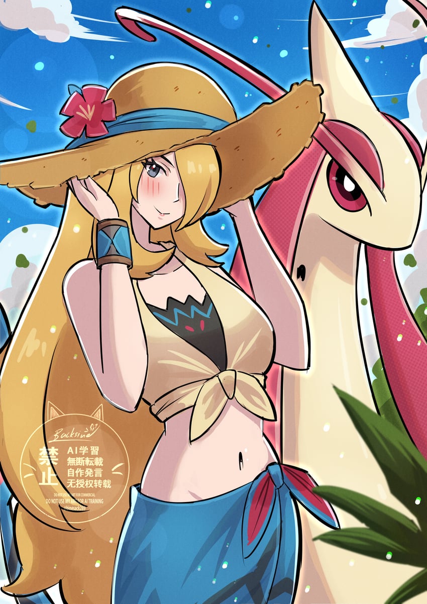 cynthia and milotic (pokemon and 1 more) drawn by backsine