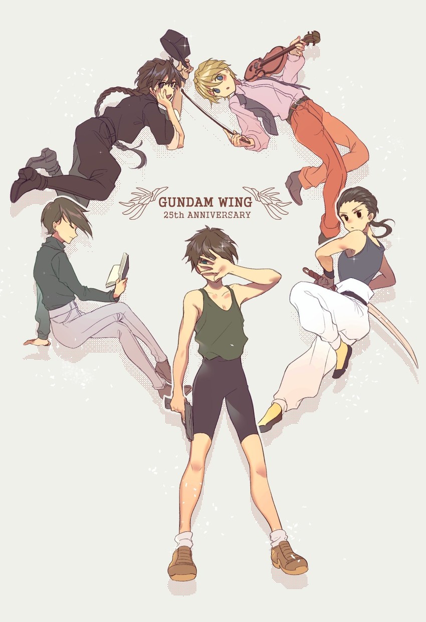 heero yuy, duo maxwell, chang wufei, trowa barton, and quatre raberba winner (gundam and 1 more) drawn by rain_(regen)