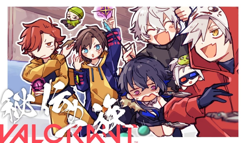 ichinose uruha, kuzuha, jett, daruma is god, arisakaaa, and 1 more (nijisanji and 4 more) drawn by aimai_(aimailskl)