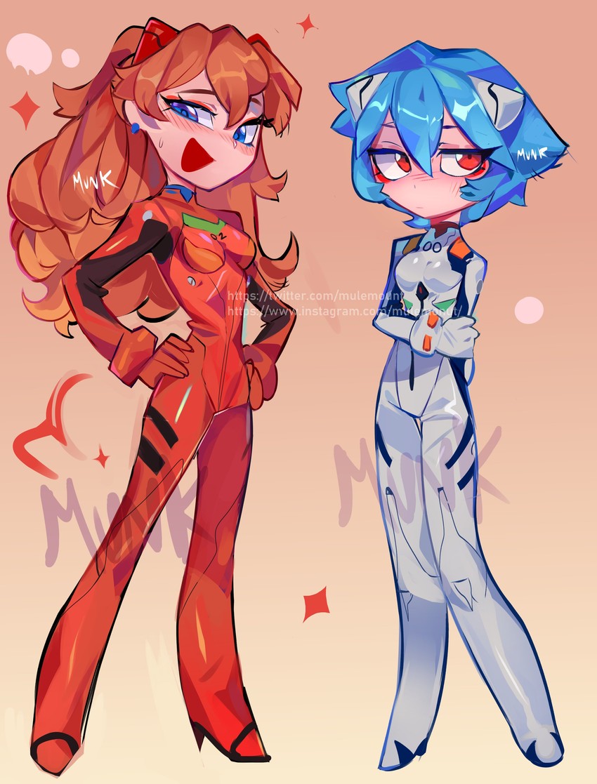 souryuu asuka langley and ayanami rei (neon genesis evangelion) drawn by mulemount