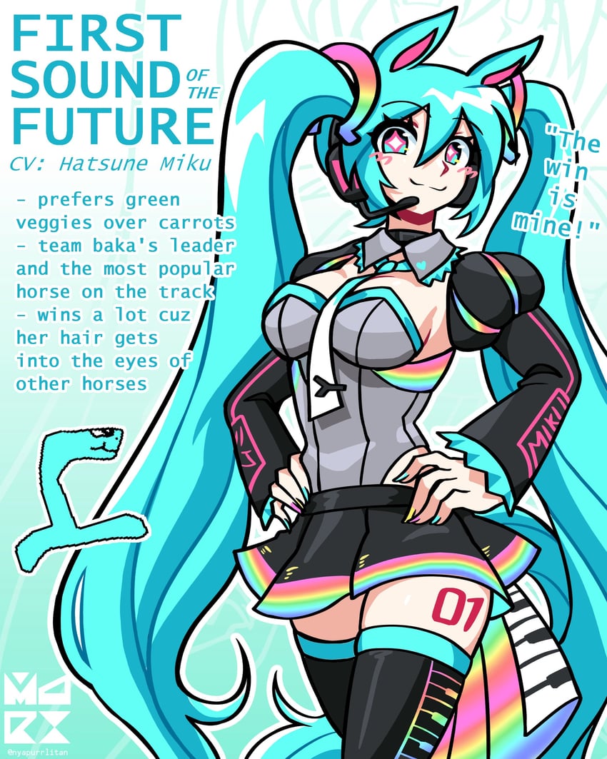 hatsune miku (vocaloid and 1 more) drawn by nyapurrlitan