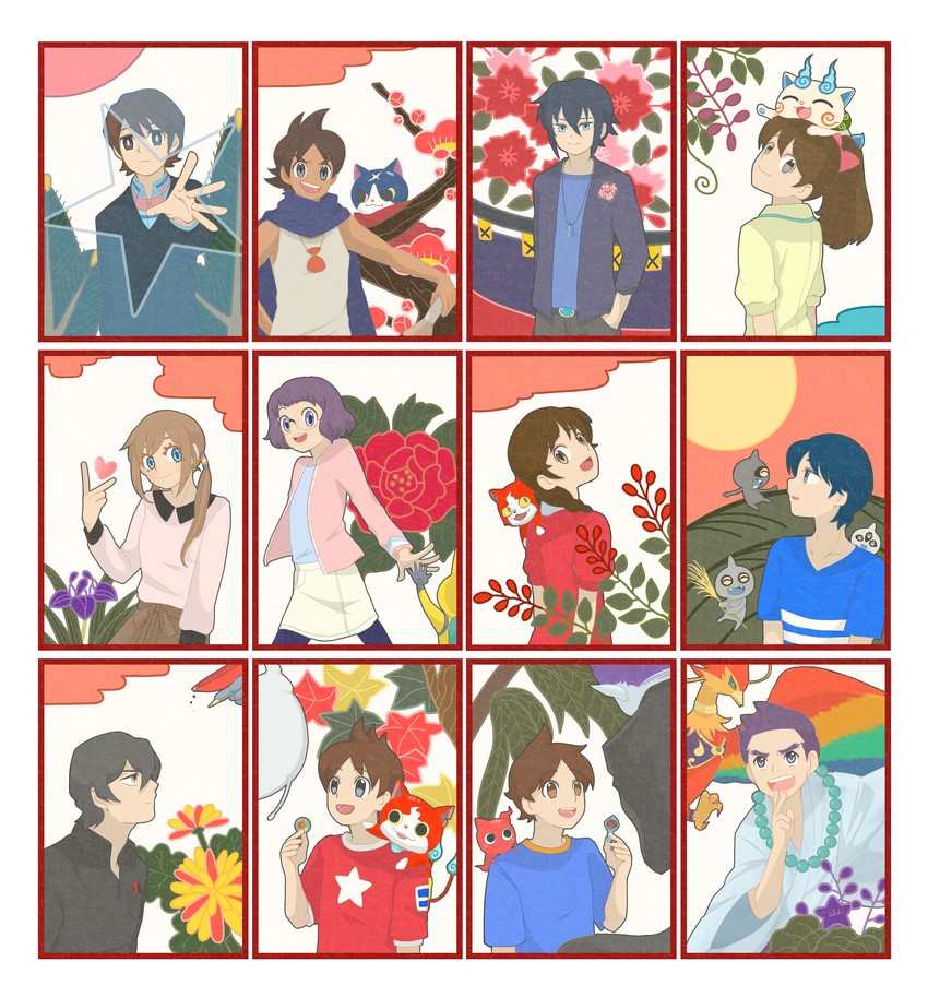 jibanyan, komasan, amano keita, kodama fumika, usapyon, and 18 more (youkai watch and 2 more) drawn by oismeyou