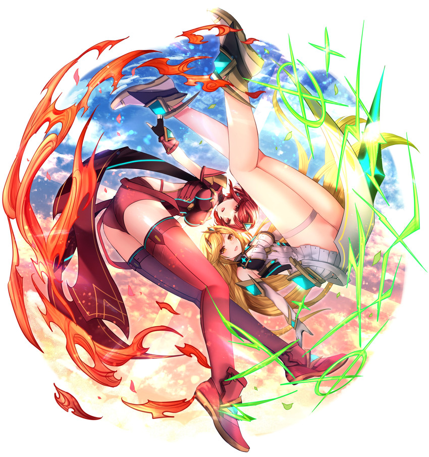 pyra and mythra (xenoblade chronicles and 1 more) drawn by asada_sadao