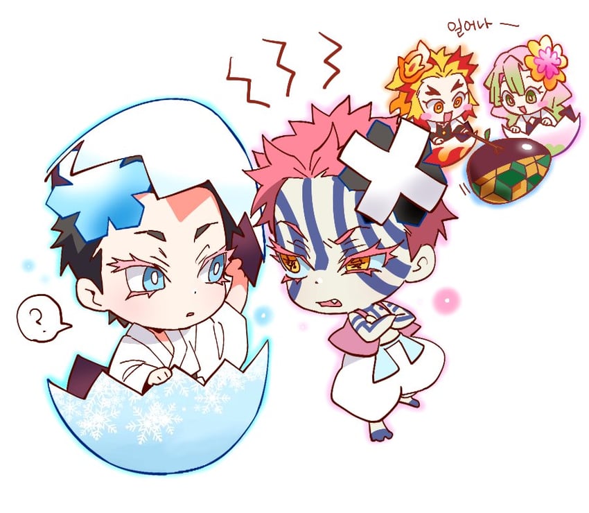 kanroji mitsuri, rengoku kyoujurou, tomioka giyuu, akaza, and hakuji (kimetsu no yaiba) drawn by ungungzza