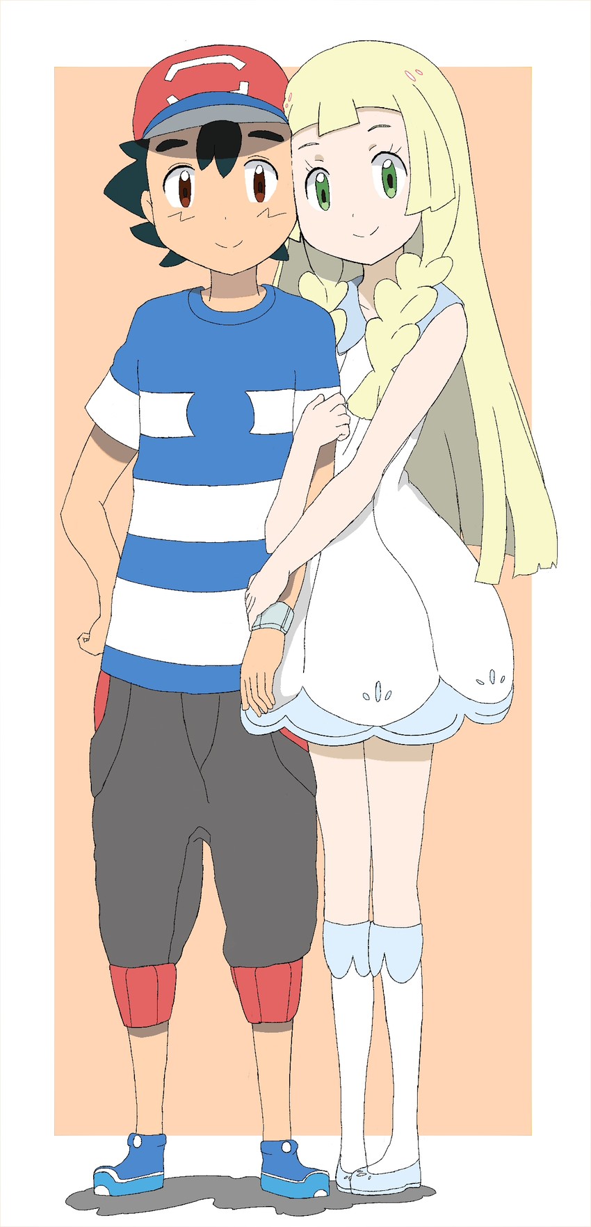 lillie and ash ketchum (pokemon and 1 more) drawn by kuriyama