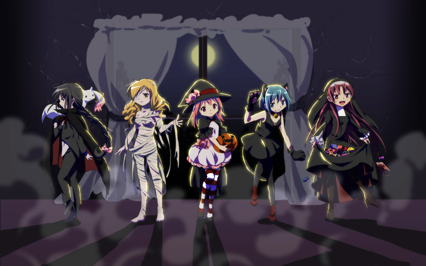 akemi homura, kaname madoka, miki sayaka, sakura kyoko, tomoe mami, and 1 more (mahou shoujo madoka magica) drawn by fumiko_(mesushi)