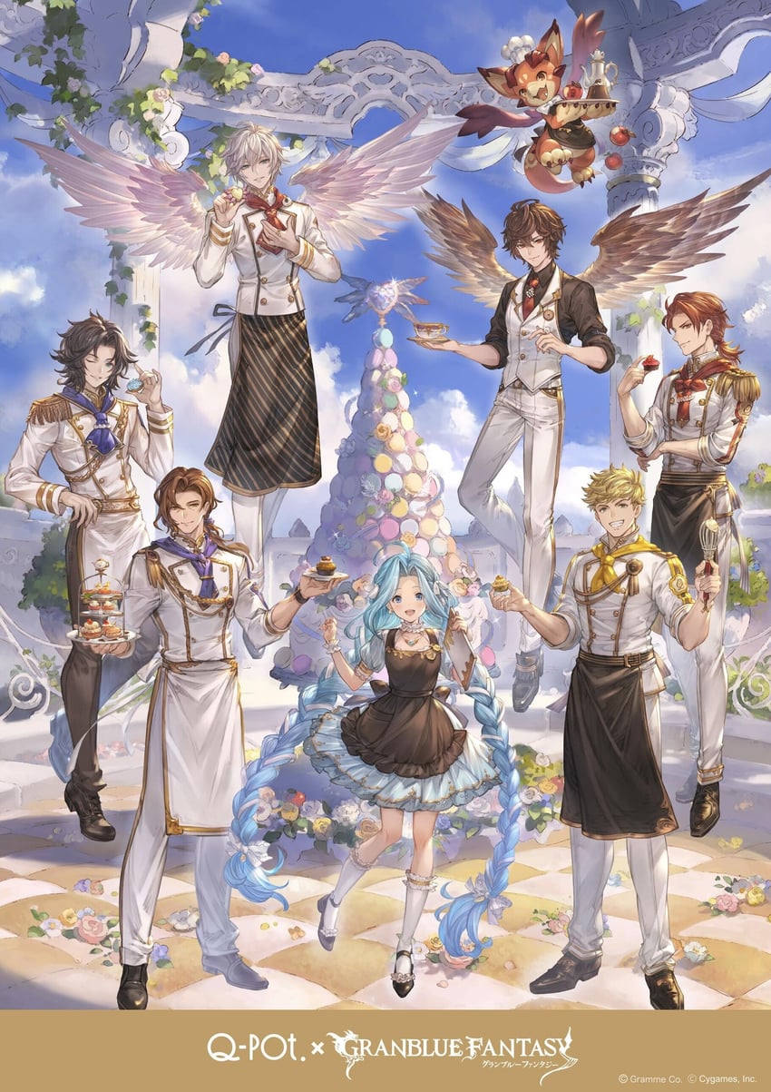 sandalphon, lyria, vane, vyrn, lucifer, and 3 more (granblue fantasy) drawn by minaba_hideo