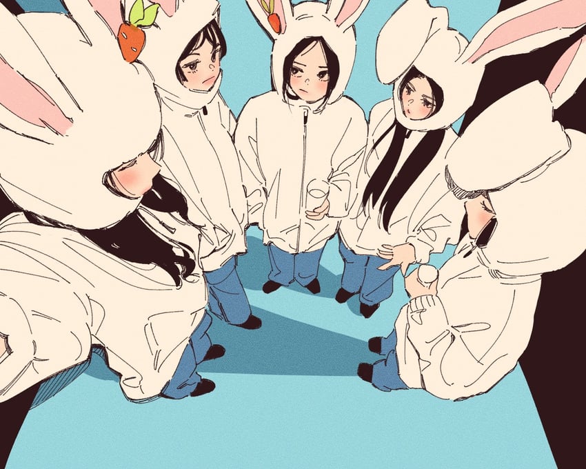 haerin, hanni, minji, hyein, and danielle (real life and 1 more) drawn by polo_tokki