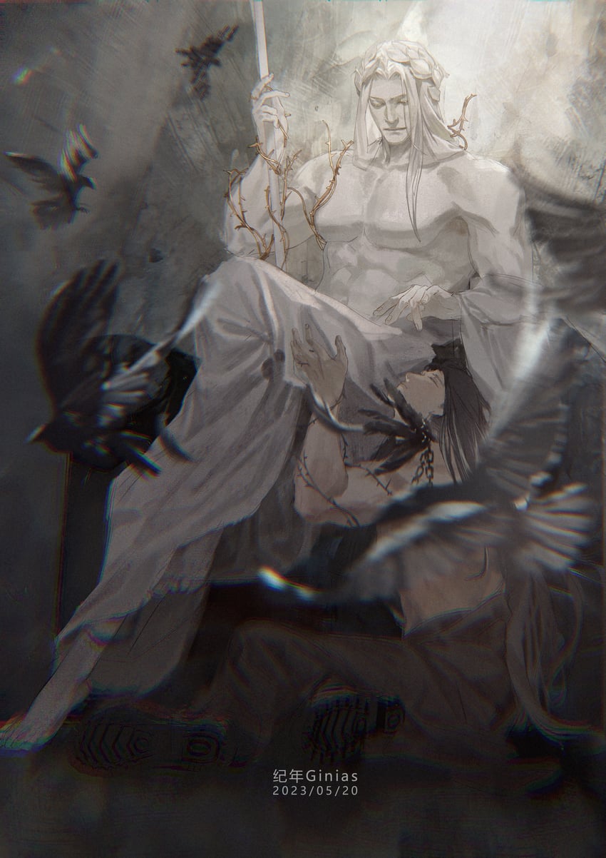 emperor of mankind and corvus corax (warhammer 40k) drawn by ginias