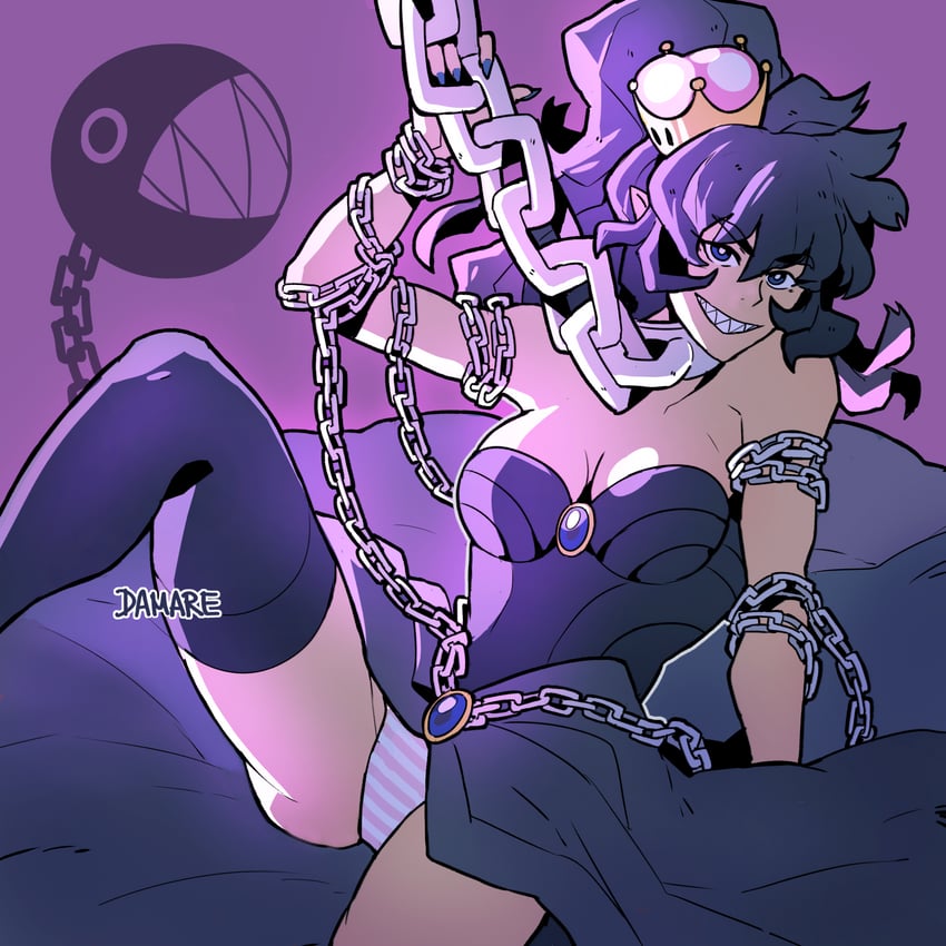 chain chomp and princess chain chomp (mario and 1 more) drawn by damare-draws
