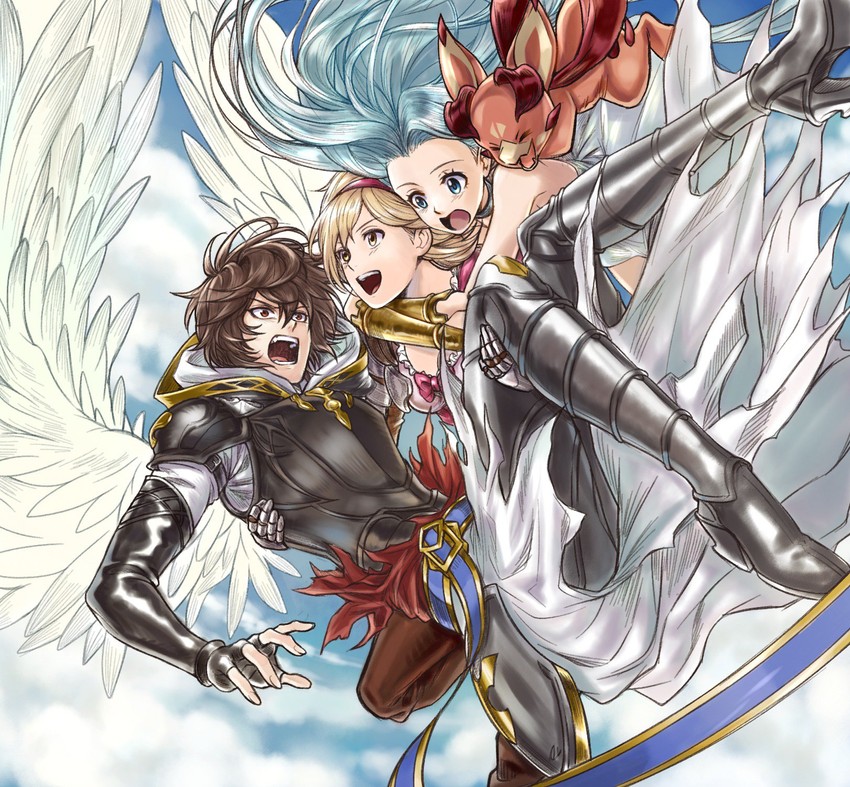 djeeta, sandalphon, lyria, and vyrn (granblue fantasy) drawn by yse5959