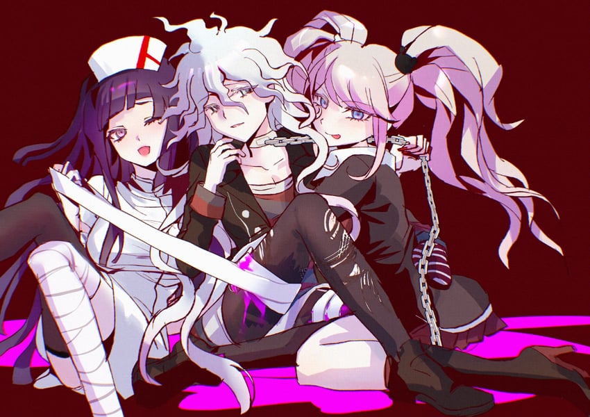 komaeda nagito, enoshima junko, tsumiki mikan, and servant (danganronpa and 3 more) drawn by threyes