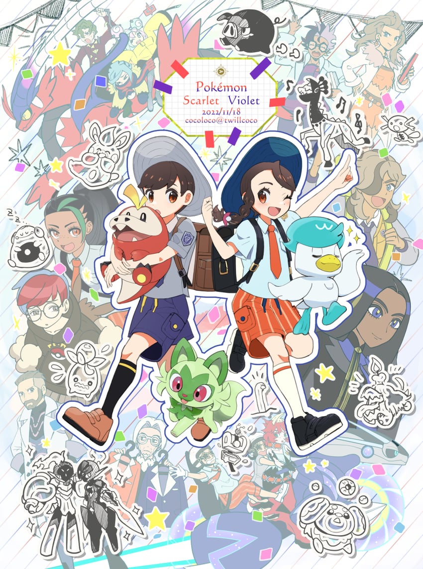 iono, rotom, juliana, rotom phone, florian, and 24 more (pokemon and 1 more) drawn by cocoloco