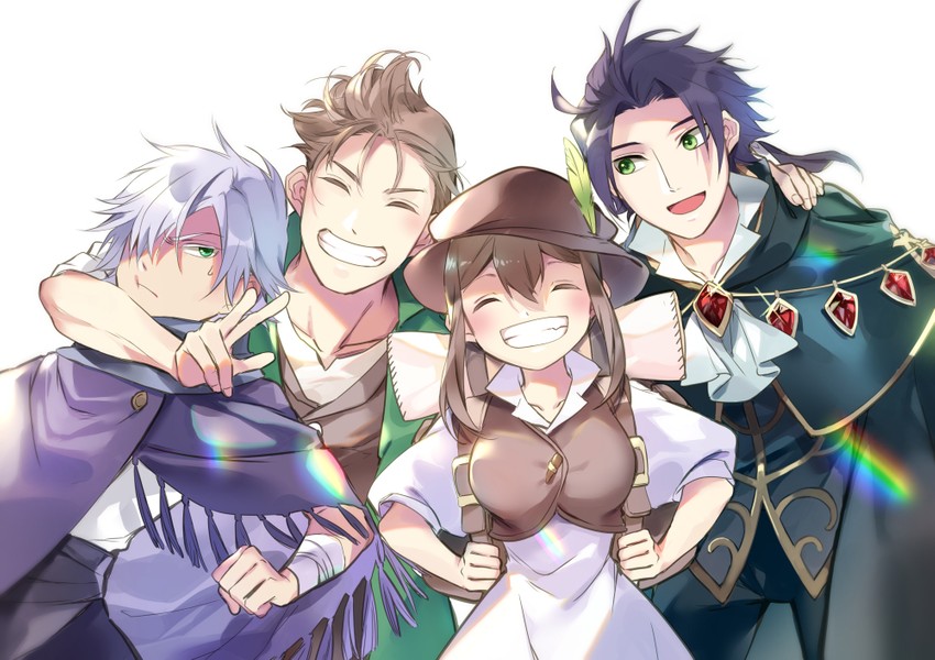 therion, tressa colzione, cyrus albright, and alfyn greengrass (octopath traveler and 1 more) drawn by oboro_keisuke