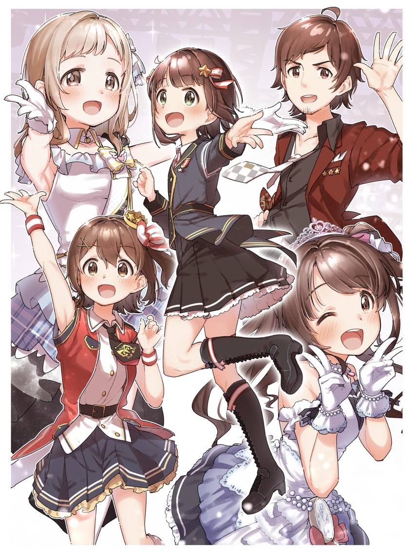 amami haruka, shimamura uzuki, sakuragi mano, kasuga mirai, and tendo teru (idolmaster and 4 more) drawn by yukie_(kusaka_shi)