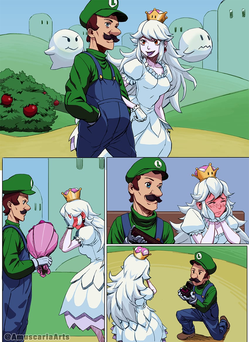 luigi, princess king boo, and boo (mario and 2 more) drawn by amuscaria