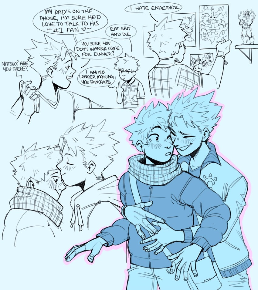 endeavor, todoroki natsuo, and tameda hiroshi (boku no hero academia) drawn by habkart