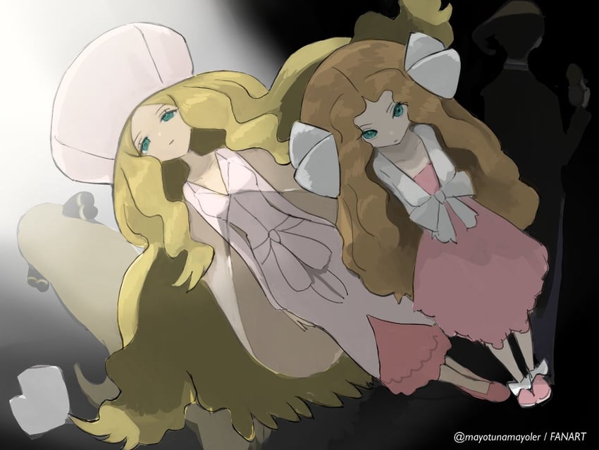cynthia, caitlin, and darach (pokemon and 3 more) drawn by mayotsunamayo