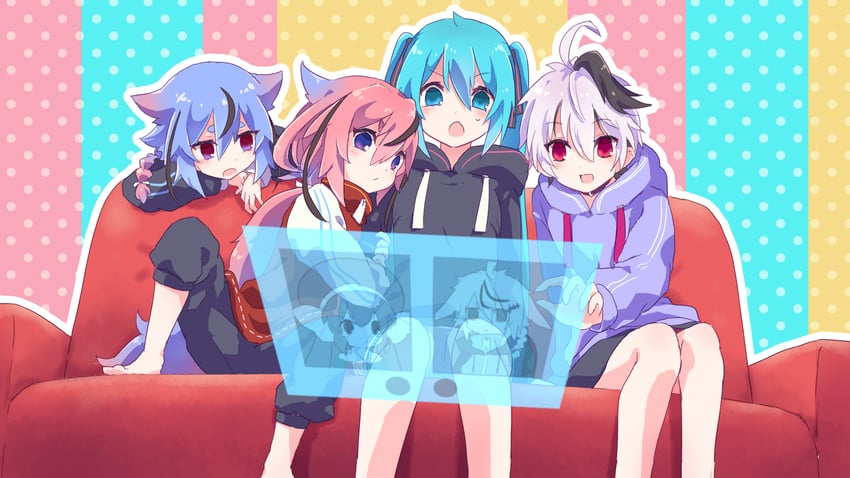hatsune miku, otomachi una, flower, meika hime, meika mikoto, and 1 more (original and 1 more) drawn by kisalaundry