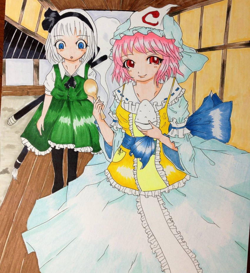 konpaku youmu and saigyouji yuyuko (touhou) drawn by nanashi_korekuta