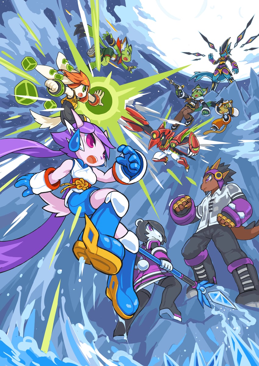 sash lilac, milla basset, carol tea, neera li, and merga (freedom planet and 1 more) drawn by tyson_tan