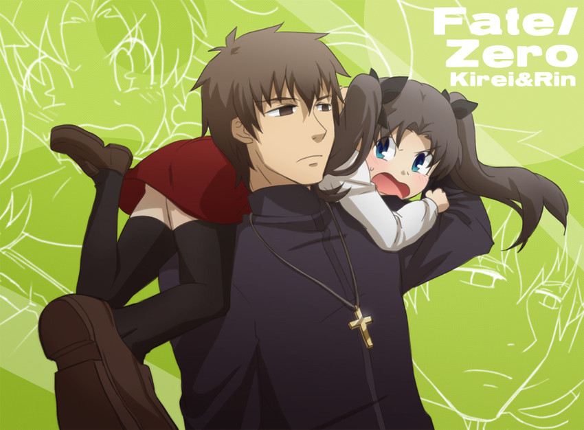 tohsaka rin and kotomine kirei (fate and 1 more) drawn by nibaji