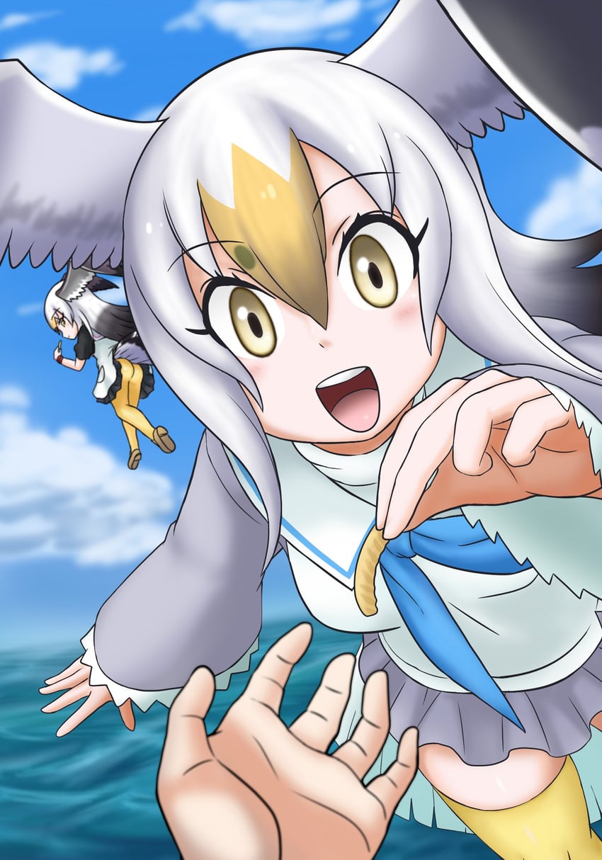 black-tailed gull and common gull (kemono friends) drawn by adansosutega
