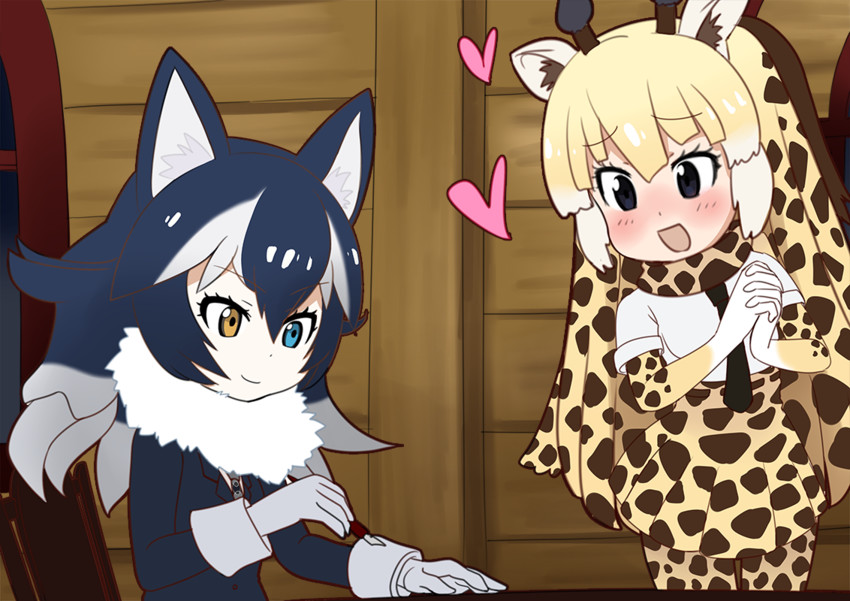 grey wolf and reticulated giraffe (kemono friends) drawn by nekota_susumu