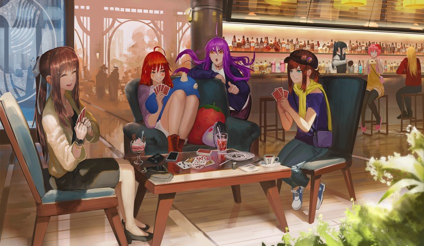 monika, jill stingray, sayori, hat kid, madeline, and 1 more (doki doki literature club and 3 more) drawn by ex-trident