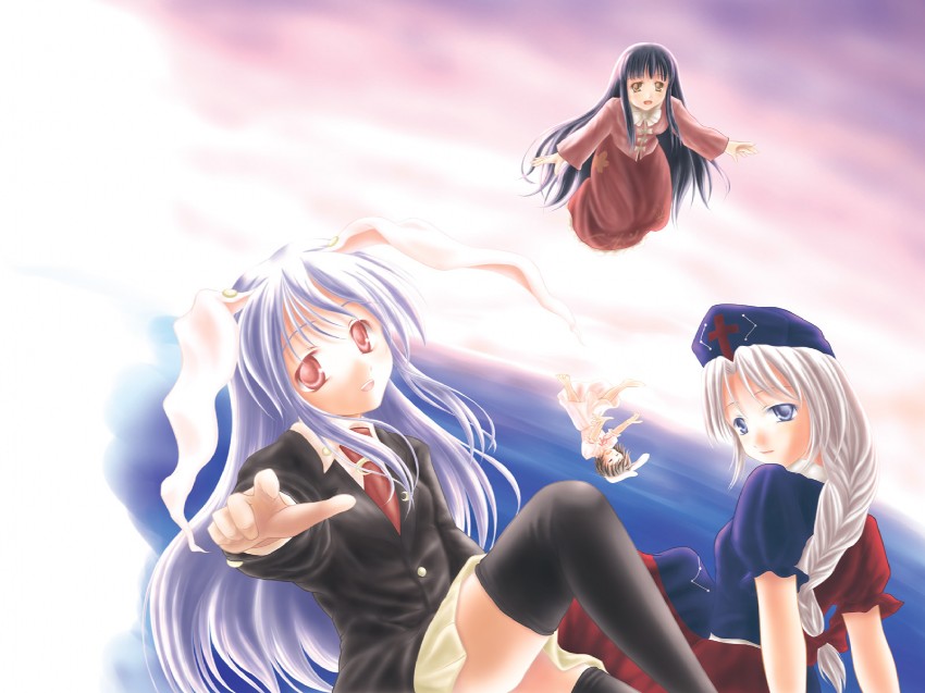 reisen udongein inaba, houraisan kaguya, inaba tewi, and yagokoro eirin (touhou) drawn by nabe_(violetwave)