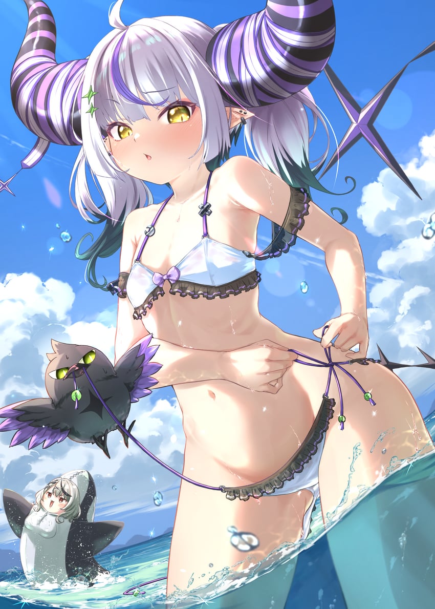 sakamata chloe, la+ darknesss, and crow (hololive) drawn by syam_illust