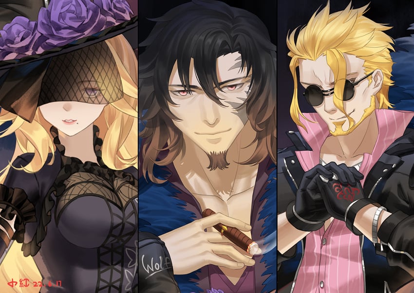 lucrezia isselee, ellroy harwood, and walter kron (eiyuu densetsu and 2 more) drawn by shui_qian_he_kafei