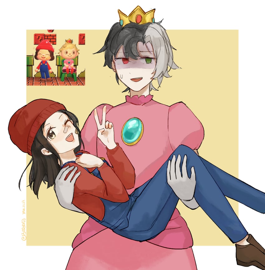 princess peach, mario, ranboo, and aimsey (mario and 2 more) drawn by juzo_xiii