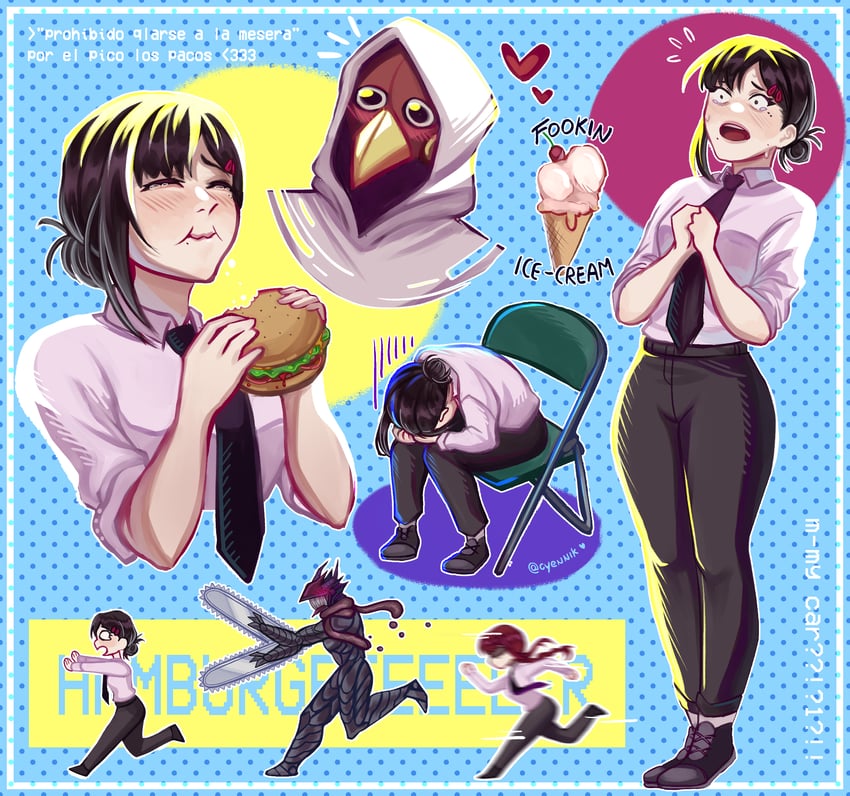makima, higashiyama kobeni, chainsaw devil, and violence fiend (chainsaw man) drawn by cyennik