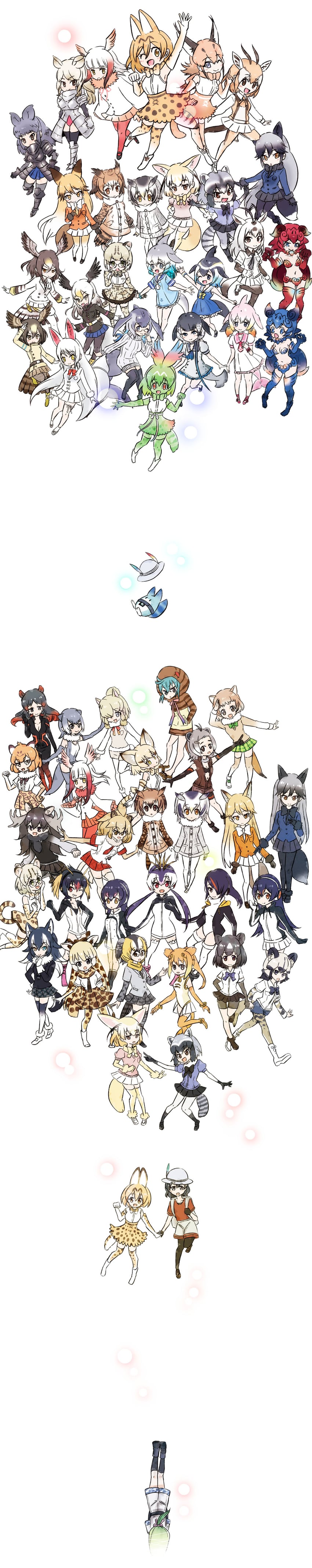serval, kaban, common raccoon, fennec, lucky beast, and 44 more (kemono friends) drawn by siraitokiko