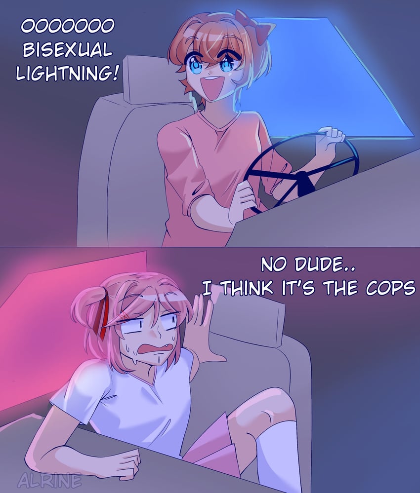 natsuki and sayori (doki doki literature club) drawn by alrine