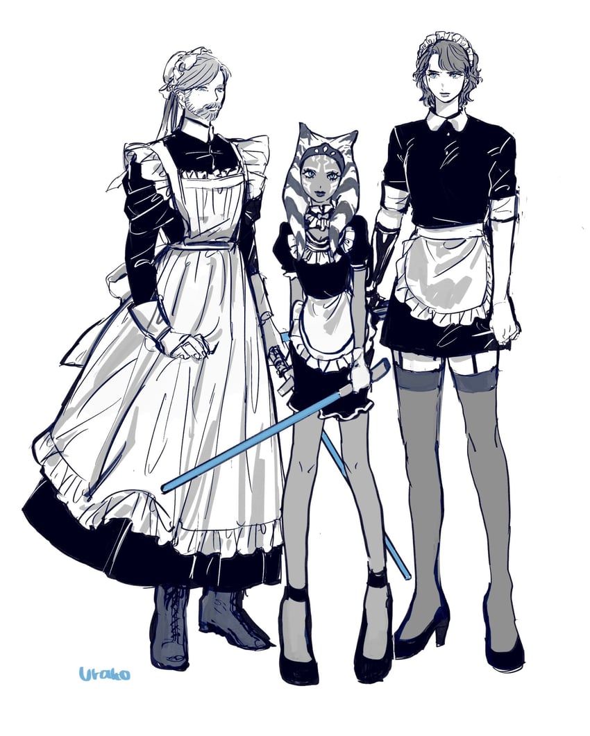 ahsoka tano, obi-wan kenobi, and anakin skywalker (star wars and 1 more) drawn by urako_(iamurako)