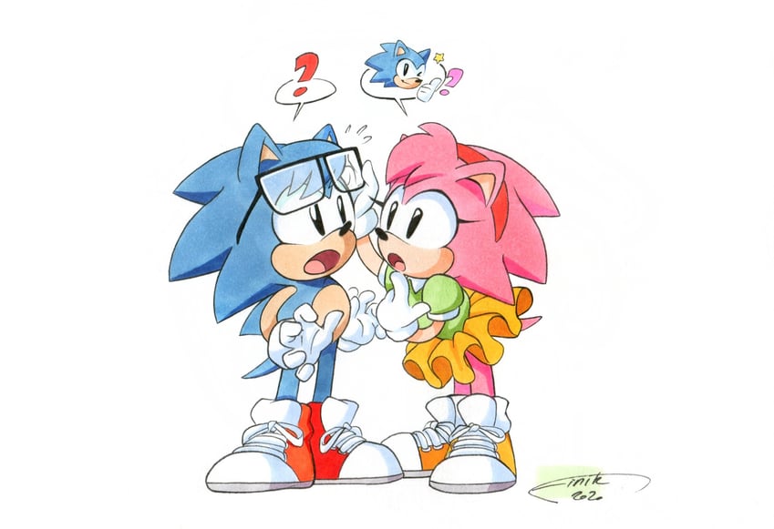 sonic the hedgehog, amy rose, classic sonic, classic amy, and nicky (sonic and 1 more) drawn by finik