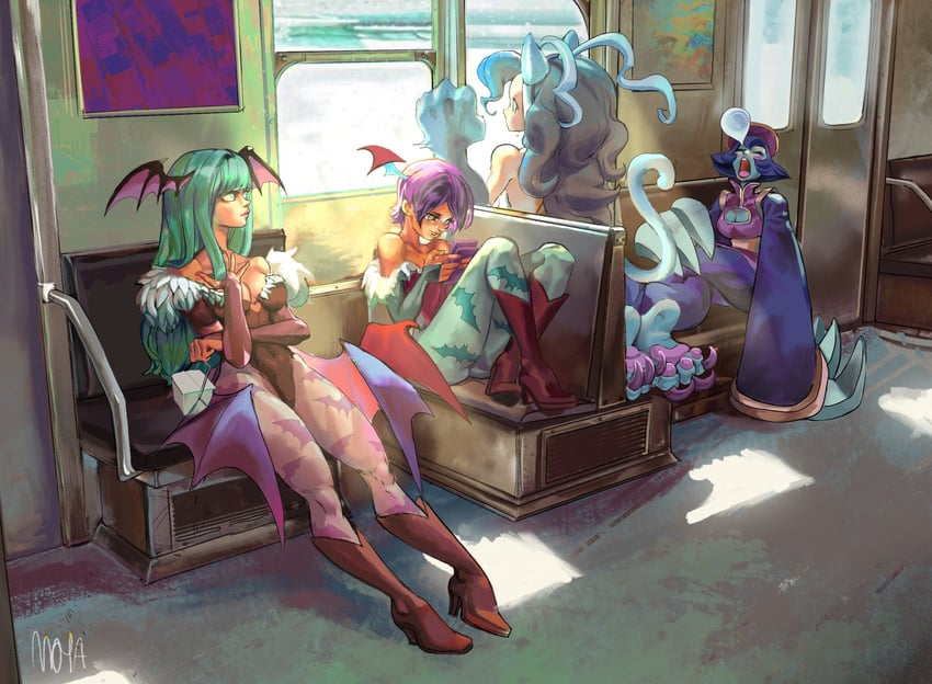 morrigan aensland, lilith, felicia, and hsien-ko (darkstalkers) drawn by caro_moya
