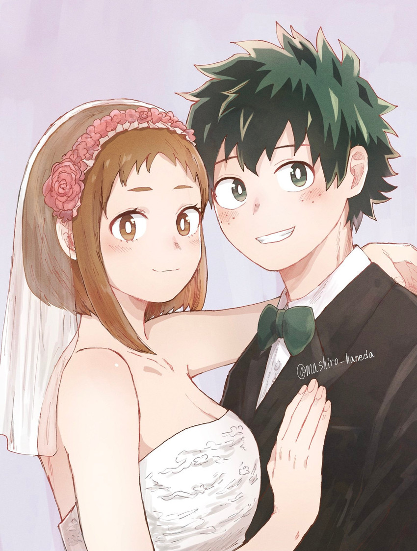 midoriya izuku and uraraka ochaco (boku no hero academia) drawn by mashiro_haneda