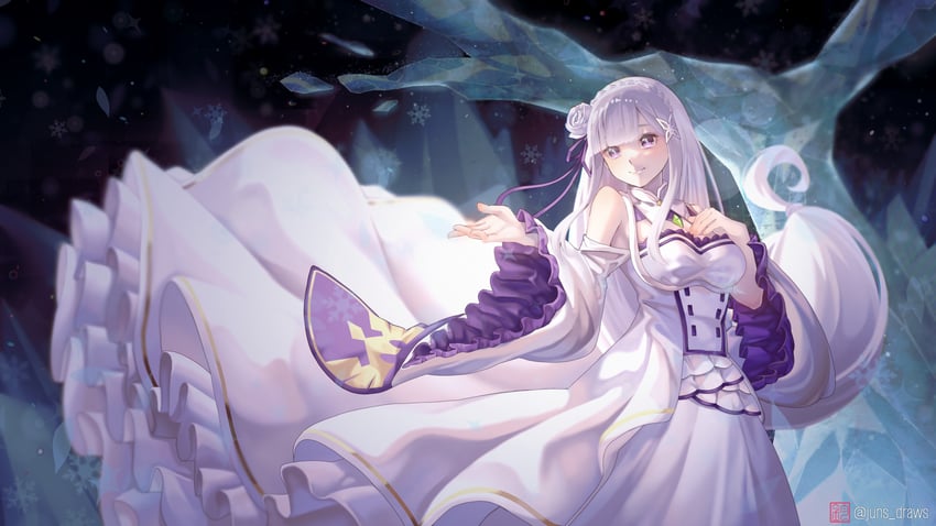 emilia (re:zero kara hajimeru isekai seikatsu) drawn by juns_draws