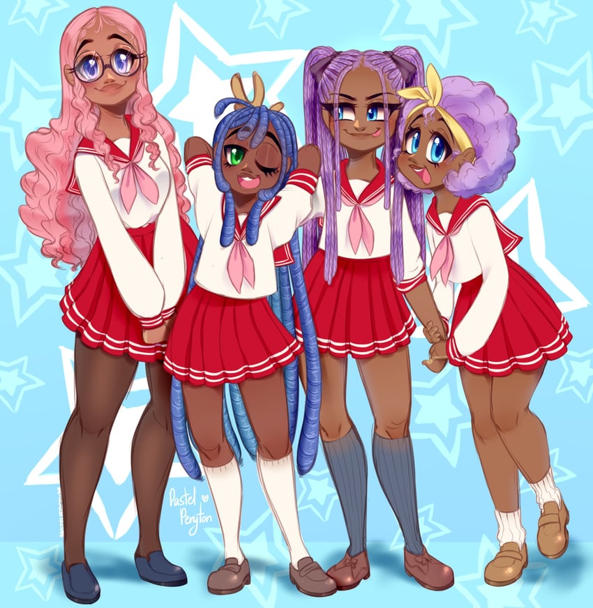 hiiragi kagami, izumi konata, hiiragi tsukasa, and takara miyuki (lucky star) drawn by sleepyc0re