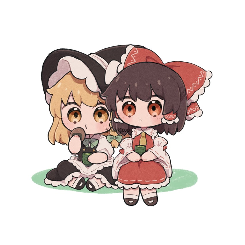 hakurei reimu and kirisame marisa (touhou) drawn by uzuki_(amayadori)