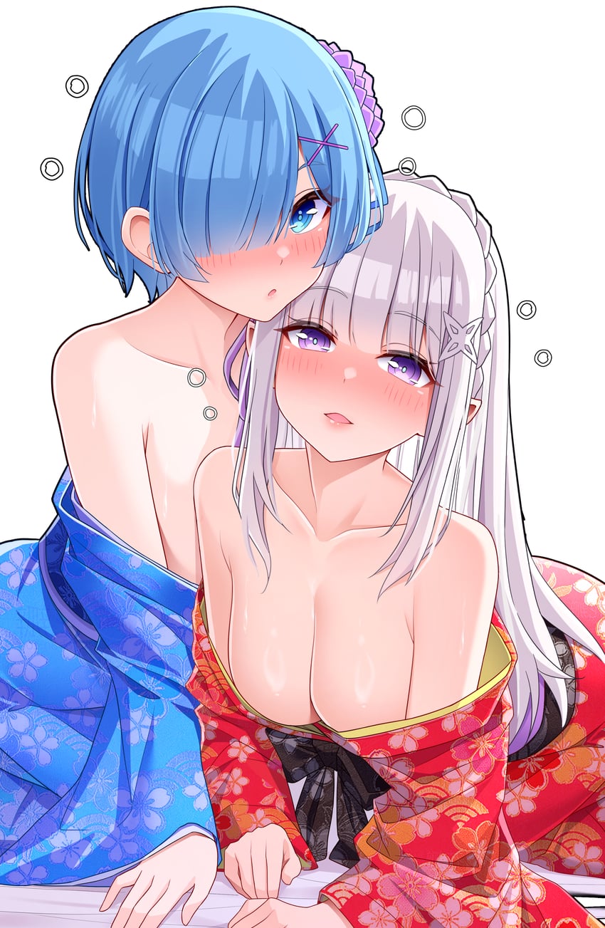 rem and emilia (re:zero kara hajimeru isekai seikatsu) drawn by merueru