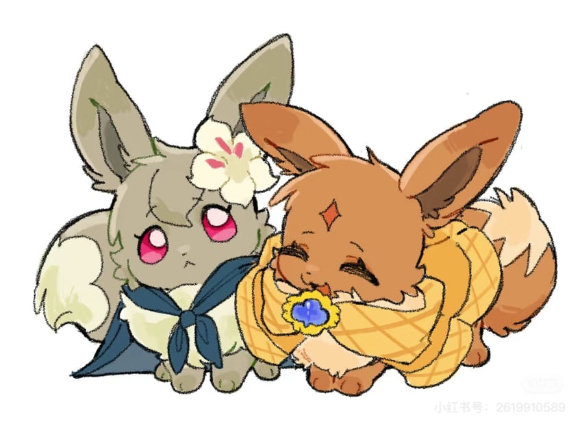 eevee, pure vanilla cookie, and white lily cookie (pokemon and 2 more) drawn by pani_5750