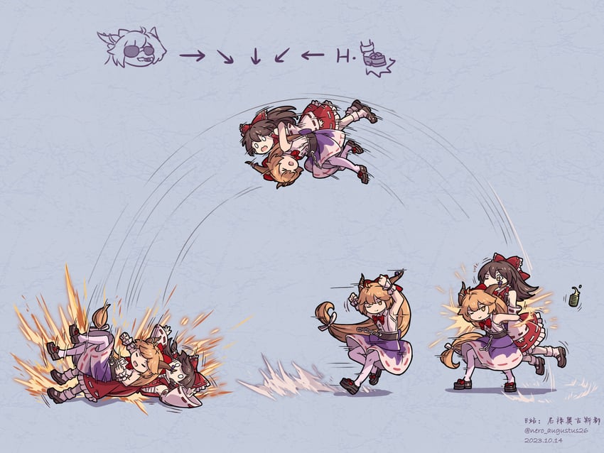 hakurei reimu, ibuki suika, and antonov (touhou and 1 more) drawn by nero_augustus