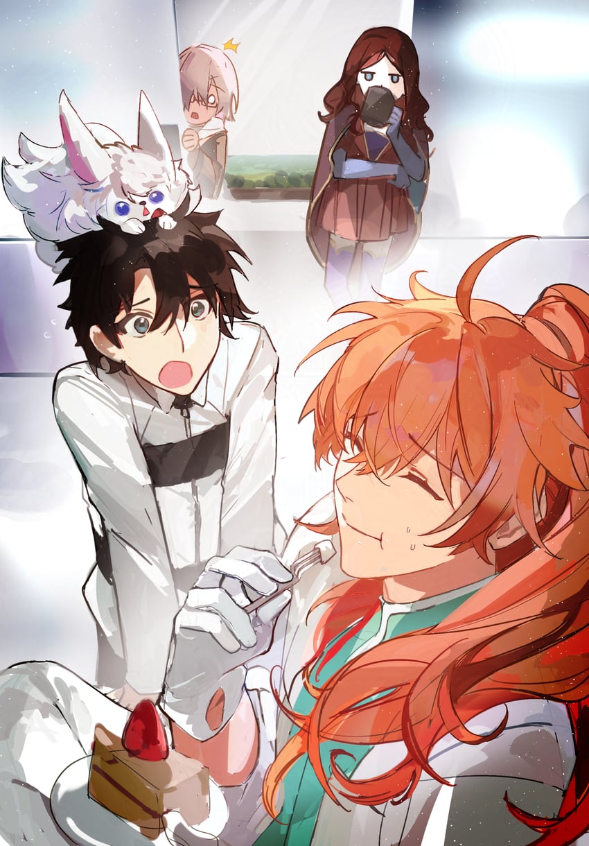 mash kyrielight, fujimaru ritsuka, fou, leonardo da vinci, and romani archaman (fate and 1 more) drawn by fui_(fui29493452)
