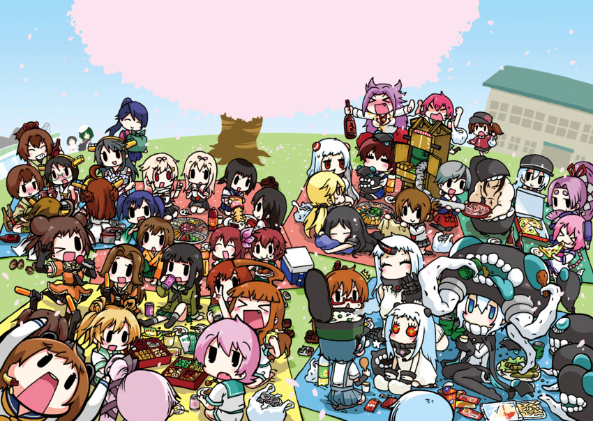 kaga, hibiki, kongou, inazuma, akagi, and 53 more (kantai collection) drawn by nishi_yuichi
